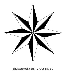 Símbolo de estrella de ocho puntos en estilo geométrico blanco y negro en negrita, brújula clásica elemento de diseño inspirado en rosa para navegación, dirección, arte del tatuaje, logotipos, patrones e ilustración gráfica moderna Pro