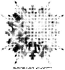Eight-pointed dot mandala with a lightened sector for copying text. Gradient energy waves on the background of the ornament. Outline on transparent. Vector.