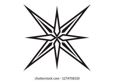 Eight-pointed star. Geometric figure edged faceted star. 