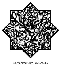 The eight-pointed star. The geometric shape. Style zentangle. White background. Vector 