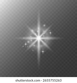 An eight-pointed star with glare particles and asterisks.