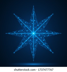 Estrella de ocho puntas. Un modelo de polos bajos de una forma geométrica. Fondo azul.