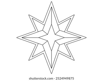 Eight-pointed star sketch - vector linear image for logo, pictogram or coloring. Outline. Star symbol or icon