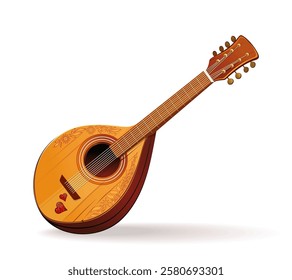 Eight-string Mandolin is an Italian stringed musical instrument of the lute family. Antique medieval Mandolin isolated on white background. Vector illustration