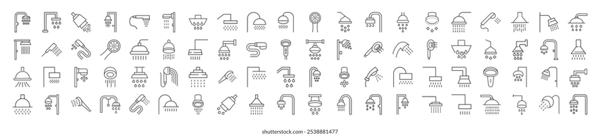 Eighty Editable Strokes of Shower for Design. Illustration for web sites, apps, design, banners and other purposes