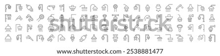 Eighty Editable Strokes of Shower for Design. Illustration for web sites, apps, design, banners and other purposes