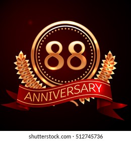 Eighty eight years anniversary celebration with golden ring and ribbon.