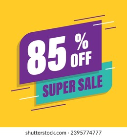 Vector de etiqueta de venta púrpura y verde 85%