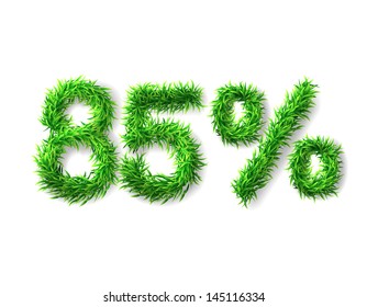 eighty five percent discount icon. Green grass numerals. Vector illustration
