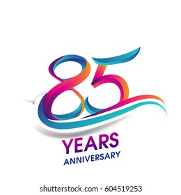 eighty five years anniversary celebration logotype blue and red colored. 85th birthday logo on white background.
