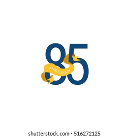 Eighty Five Years Anniversary with Yellow Ribbon. 85th Logo Celebration Isolated on White Background