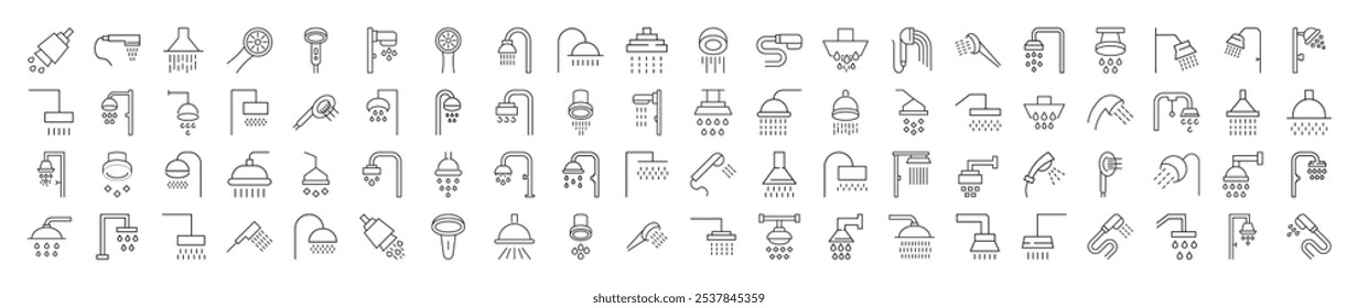 Eighty Line Icons of Shower drawn with Black Line. Illustration for web sites, apps, design, banners and other purposes