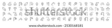 Eighty Minimalistic Icons of Shower for Web Sites. Illustrations for web sites, apps, design, banners and other purposes