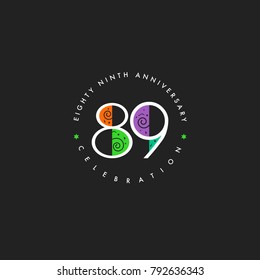 Eighty nine years, 89th Anniversary Celebration Logo Design, Number 89 Icon Vector Template.