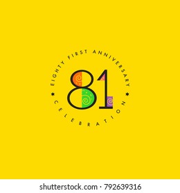 Eighty one years, 81st Anniversary Celebration Logo Design, Number 81 Icon Vector Template.