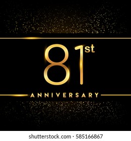 eighty one years anniversary celebration logotype. 81st anniversary logo with confetti golden colored isolated on black background, vector design for greeting card and invitation card