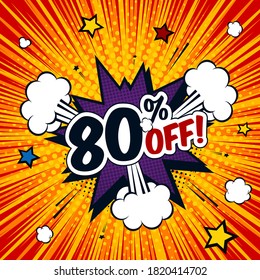 eighty percent off comic bubble pop art vector illustration