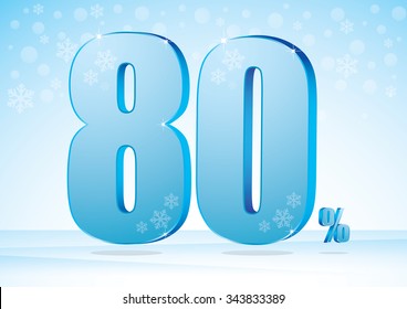 eighty percent on snow background