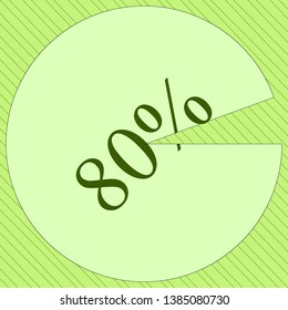 eighty percent pie graph against stipy background, abstract vector art illustration