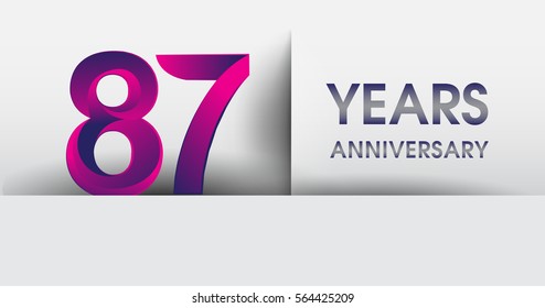 eighty seven years Anniversary celebration logo, flat design isolated on white background, vector elements for banner, invitation card for 87th birthday party