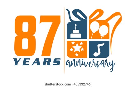 Eighty Seven Years Gift Box Ribbon Anniversary 