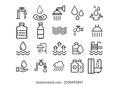 Eighty Symbols of Shower for Websites and Apps. Illustration for web sites, apps, design, banners and other purposes