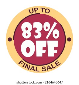 Hasta ochenta y tres por ciento de la venta final. Icono 83 %. Oferta especial etiqueta de descuento con viernes negro. Ventas planas Porcentaje de descuento en el precio reducir la ilustración de diseño de promoción de placa aislado blanco