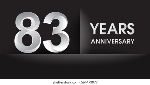 eighty three years Anniversary celebration logo, flat design isolated on black background, vector elements for banner, invitation card for celebrating 83rd birthday party