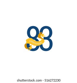 Eighty Three Years Anniversary with Yellow Ribbon. 83rd Logo Celebration Isolated on White Background