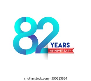 eighty two years anniversary celebration logotype blue colored with red ribbon. 82nd birthday logo on white background