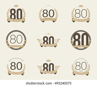 Eighty years anniversary celebration logotype. 80th anniversary logo collection.