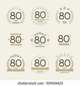 Eighty years anniversary celebration logotype. 80th anniversary logo collection.