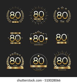 Eighty years anniversary celebration logotype. 80th anniversary logo collection.