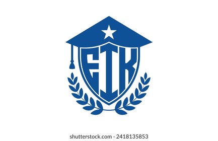 EIK initial letter academic logo design vector template. monogram, abstract, school, college, university, graduation, symbol, shield, model, institute, educational, coaching canter, tech, sign, badge