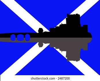 eilean donan castle against scottish flag illustration