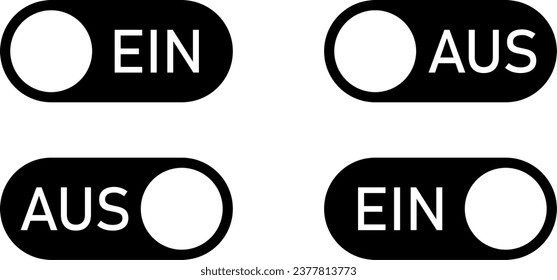 Ein Aus (Ein Aus für Deutsch) Switch Button Slider Toggle Black and White Icon Set. Vektorbild.