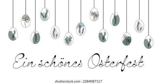 Ein schönes Osterfest - German text - Happy Easter. Greeting banner with Easter eggs with modern floral decor.