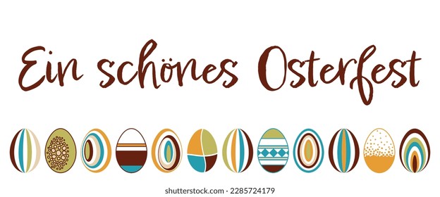 Ein schönes Osterfest - German text - Happy Easter. Greeting banner with a set of Easter eggs in retro style.