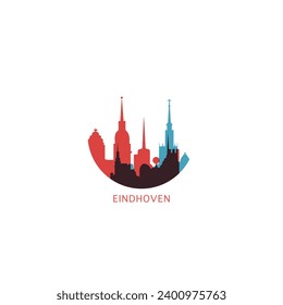 Eindhoven cityscape skyline city panorama vector flat modern logo icon. Netherlands, North Brabant town emblem idea with landmarks and building silhouettes