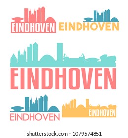 Eindhoven Netherlands Flat Icon Skyline Vector Silhouette Design Set Logos.