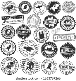 Eindhoven Netherlands Set of Stamp. Vector Art Postal Passport Travel Design. Travel and Business Seals.