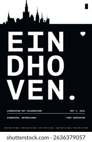 Eindhoven typography minimalist vector poster for national event, festival, independence day, holiday layout. Brochure, leaflet, flyer, presentation image template for Netherlands city