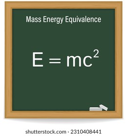 Einstein formula. Mass Energy Equivalence. Formula on a chalkboard. Vector illustration.