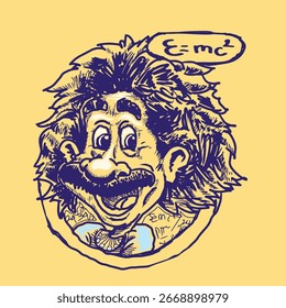 Ilustración vectorial de dibujos animados de cabeza de Einstein sobre fondo amarillo