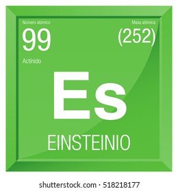 Einsteinio symbol - Einsteinium in Spanish language - Element number 99 of the Periodic Table of the Elements - Chemistry - Square frame with green background