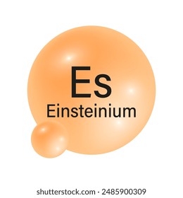 Einsteinium-Element-Symbol. Glänzende orange Kugel. Chemisches Symbol Es. Vektorillustration.