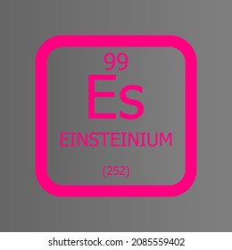 Einsteinium Es Chemical Element vector illustration diagram, with atomic number and mass. Simple flat dark gradient design for education, lab, science class.