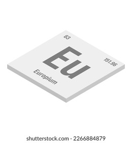 Einsteinium, Es, gray 3D isometric illustration of periodic table element with name, symbol, atomic number and weight. Synthetic radioactive element with potential uses in scientific research and