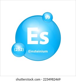 Einsteinium (Es) icon structure chemical element round shape circle light blue. Chemical element of periodic table Sign with atomic number. Study in science for education. 3D Illustration vector. 
