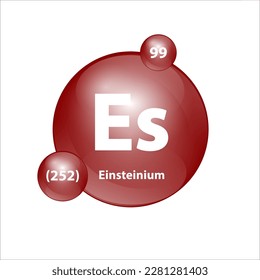Einsteinium (Es) Icon structure chemical element round shape circle brown easily. 3D Illustration vector. Chemical element of periodic table Sign with atomic number. Study in science for education. 